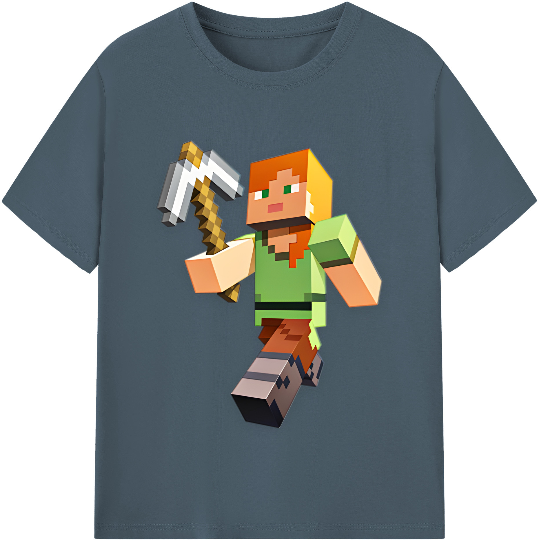 （画像用） マインクラフト ブロックの世界 Minecraft MC Block world 綿100％半袖Tシャツ（フロントプリント）